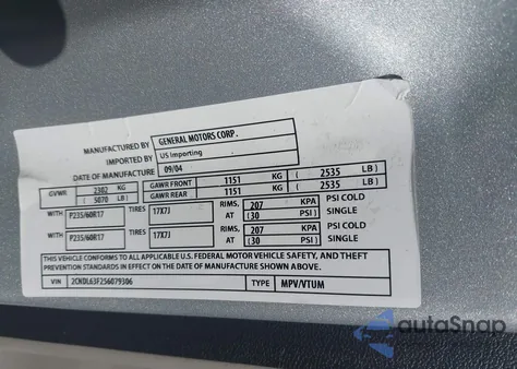 2005 Chevrolet Equinox Lt z USA, uszkodzony, nr VIN 2CNDL63F256079306